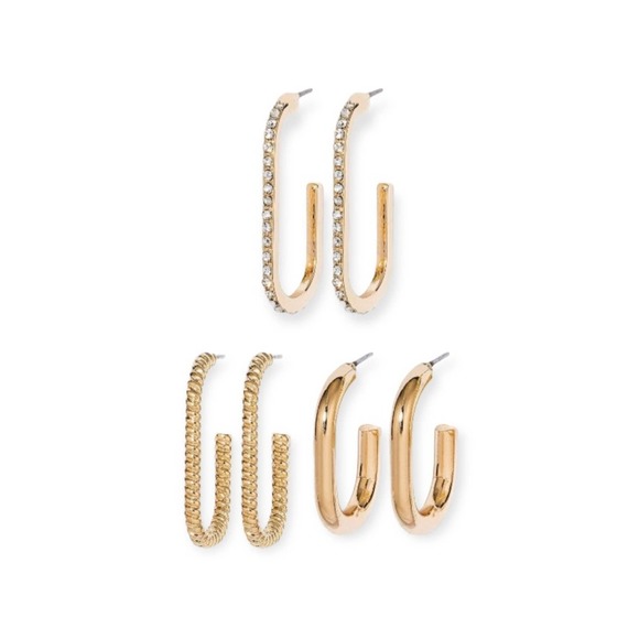 BAUBLEBAR Earrings 3 Pairs Gold, Twist, Crystal Huggie Hoop Earring NWT - Picture 8 of 8